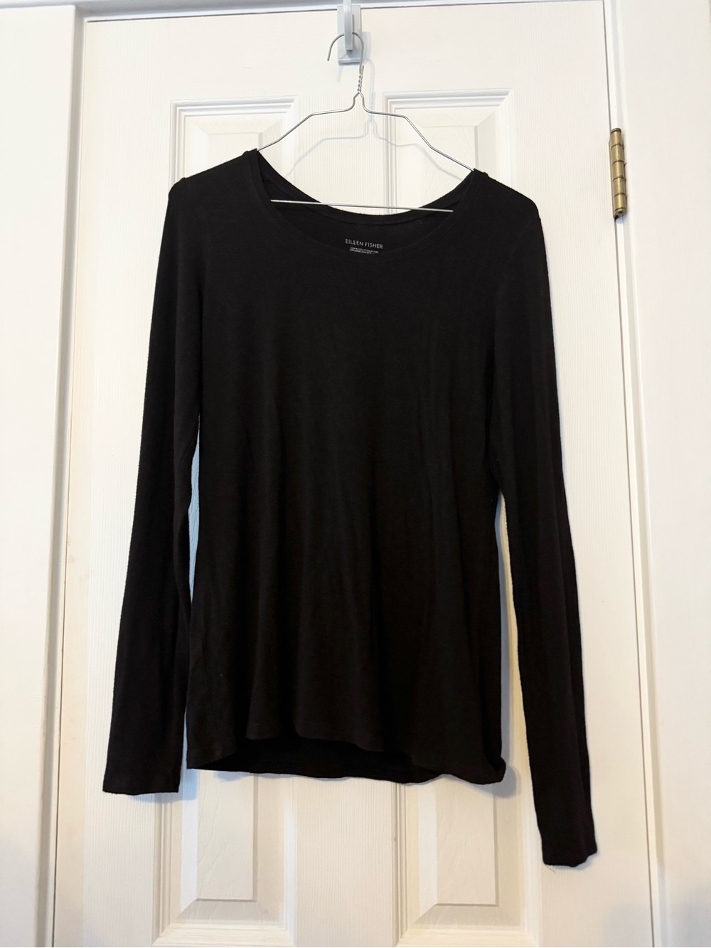 Eileen Fisher Black Long-Sleeve Scoop Neck Top Small Petite Minimalist Capsule